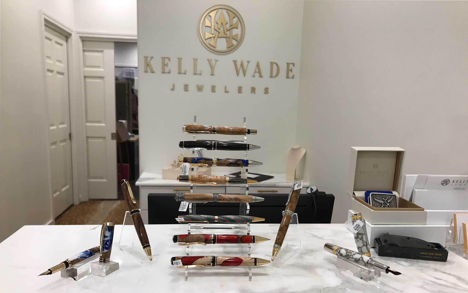 Kelly Wade Jeweler display of Andrew's Artisan Pens